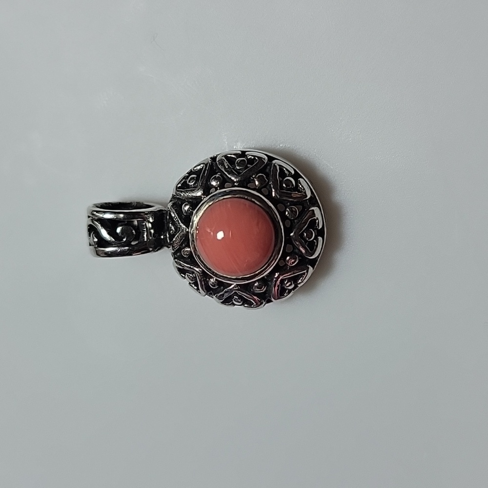 Charm with Coral Stone Sterling Silver